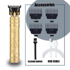 Hair Clipper Beard Shaving Body Hair Trimmer Clippers Electric Hair Cutting Machine Professional Barber Men Trimmer Shaver (Color: Gold Dragon)