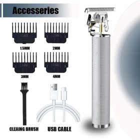 Hair Clipper Beard Shaving Body Hair Trimmer Clippers Electric Hair Cutting Machine Professional Barber Men Trimmer Shaver (Color: Silver)