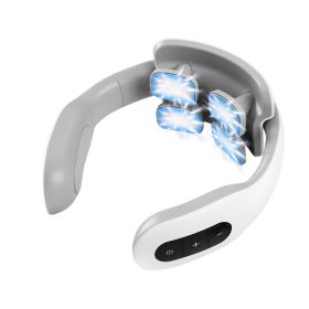 4 Heads/8 Heads Options Neck Massager with Heat Cordless Cervical Neck Massager EMS Neck Massager with 6 Modes 20 Intensity Levels Remote Control Voic (Type: 4 Heads)