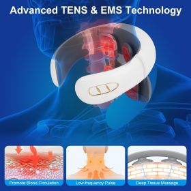 4 Heads/8 Heads Options Neck Massager with Heat Cordless Cervical Neck Massager EMS Neck Massager with 6 Modes 20 Intensity Levels Remote Control Voic (Type: 8 Heads)